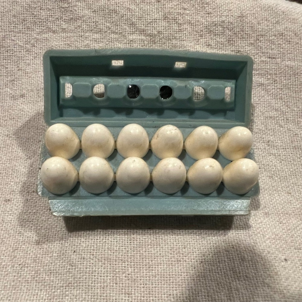 Vintage Acme Miniature Egg Carton Refrigerator Magnet Teal Blue Plastic 1 Dozen